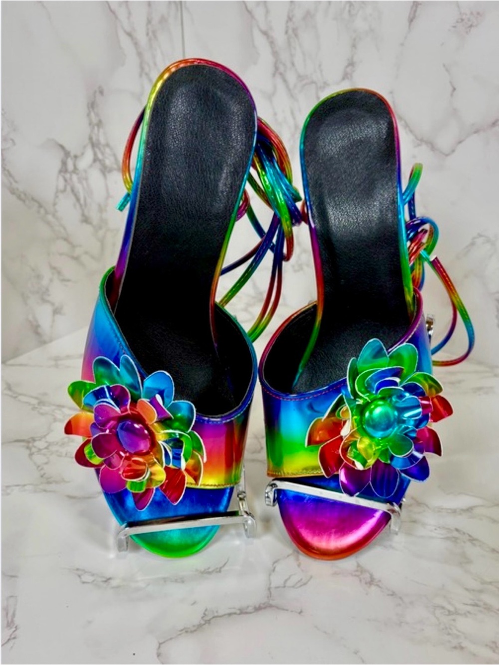 SHOES: Rainbow Floral Mules w/Leg Straps, EUC - Picture 4 of 12